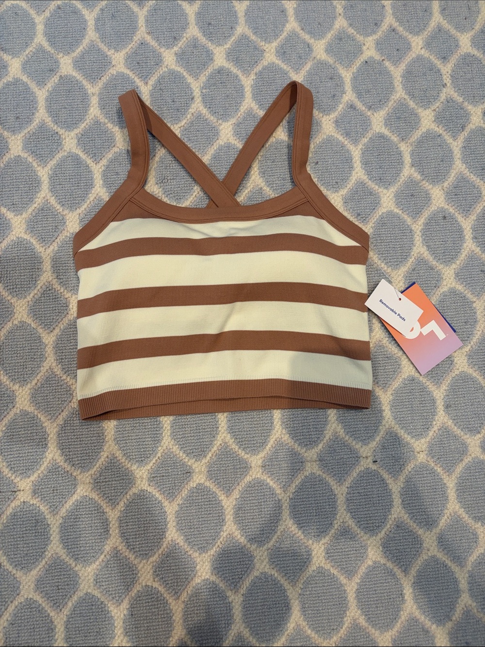 JoyLab Brown and Cream Striped Crop Tank